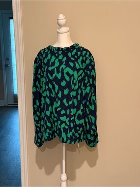 SHEIN Navy Blue and Green Animal Print Long Sleeve Blouse